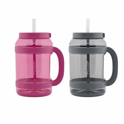 Waterday, 80Oz Capacity. Spill-Proof Silicone Straws. 2-Pack Multicolor.