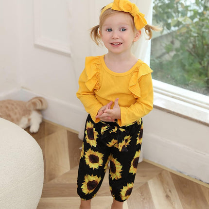 Baby Girl Clothes Toddler Clothes for Girls Winter Ruffle Tops Pants with Headband 12-18 Month Girl Clothes Outfits Cute Fall Spring Set