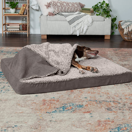 Cooling Gel Dog Bed for Large Dogs W/ Removable Washable Cover, for Dogs up to 95 Lbs - Berber & Suede Blanket Top Mattress - Gray, Jumbo/Xl