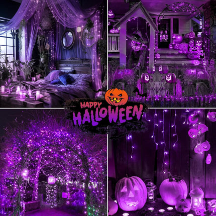 Purple Extra-Long 66FT 200 LED Halloween Lights for Indoor/Outdoor, Super Bright 8 Lighting Modes Plug in String Lights for Halloween Decorations Bedroom Party Garden Patio Tree (Purple)