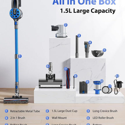 450W 36kPa Powerful Cordless Handheld Vacuum With LED Display, 40-Minute Battery Life, Rechargeable, Suitable For Home Use And Cleaning Pet Hair, Suitable For Hardwood Floors And Carpets