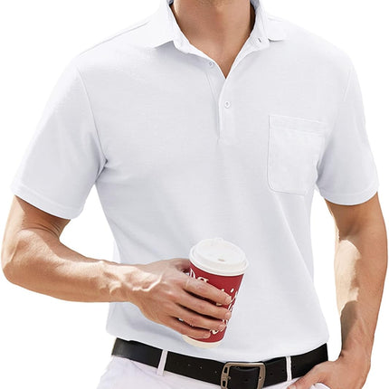 Men'S Golf Shirts Slim Fit Polo Shirt Cotton Pique Mesh Basic T Shirt White