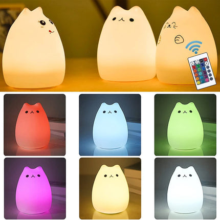 Cat Lamp,  Remote Control Silicone Kitty Night Light for Kids Toddler Baby Girls Rechargeable Cute Kawaii Nightlight , White , 4 Piece Set