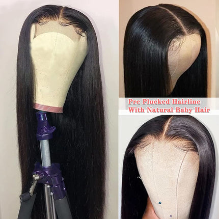 Straight Lace Front Wigs Human Hair 5X1 T Part Lace Wig Human Hair Pre Plucked Brazilian Virgin Straight Closure Wigs for Black Women with Natural Baby Hair Natural Color