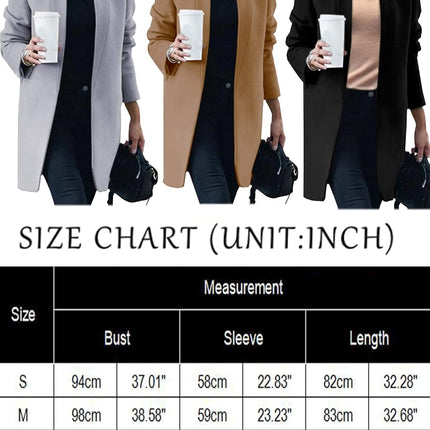 Women'S Peacoat Trench Coat Mid Long Outwear Casual Lapel Open Front Slim Fit Winter Blazer Cardigan Overcoat Khaki Medium