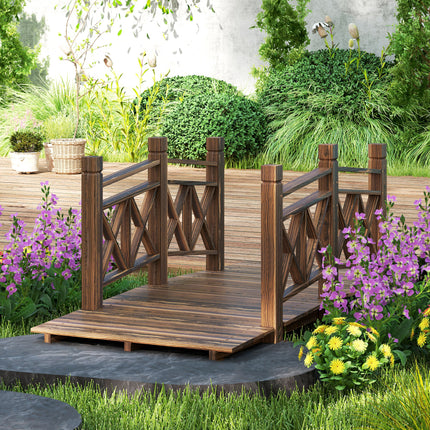 5 ft. Wooden Garden Bridge Footbridge for Backyard Ponds, Creeks, Streams, Carbonized
