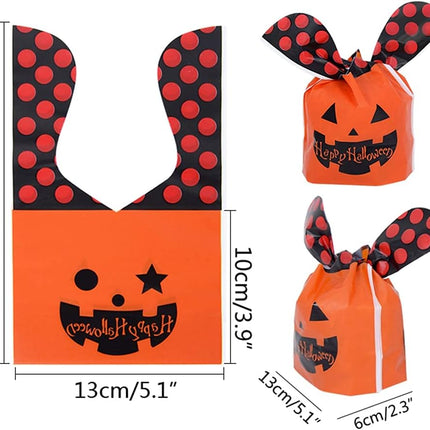 50 Pcs Halloween Candy Bag,Trick or Treat Bags Gift Basket for Kids,Pumpkin Ghost Happy Halloween Cookies Plastic Candy Bags for Halloween Party Decoration Favors