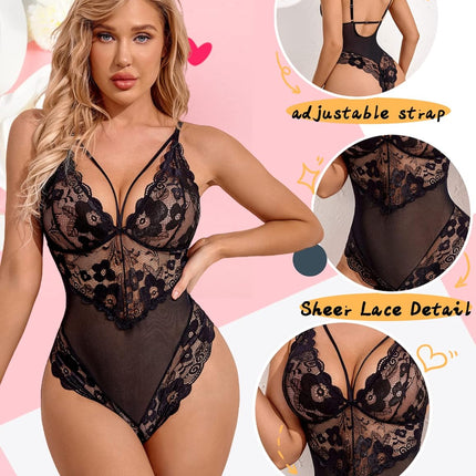 Womens Snap Crotch Lingerie Lace Teddy One Piece Babydoll Sexy Mini Bodysuit