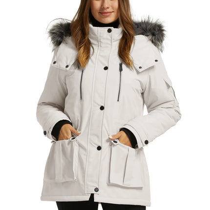 Women'S Winter Coat Thicken Winter Jacket with Detachable Hood Quilted Parka Coat Beige L