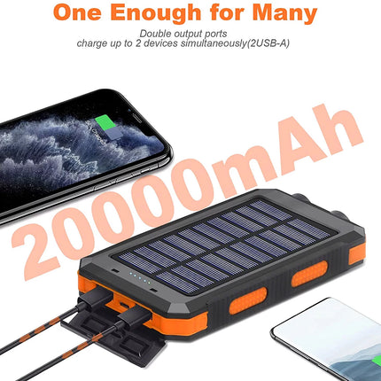 20000Mah Solar Charger for Cell Phone Iphone, Portable Solar Power Bank with Dual 5V USB Ports, 2 LED Light Flashlight, Compass Battery Pack for Outdoor Camping Hiking(Orange)