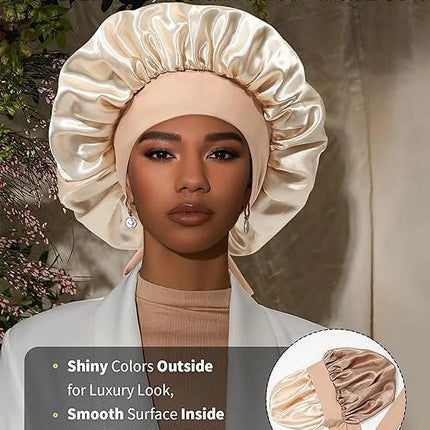 Satin Bonnet Silk Bonnet for Sleeping Silk Sleep Cap Double Layer Hair Bonnet with Elastic Tie Band for Curly Hair Night Cap