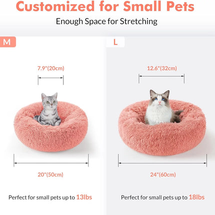 Cat Beds for Indoor Cats, 20 Inches Cat Bed Machine Washable, Fluffy round Pet Bed Non-Slip, Calming Soft Plush Donut Cuddler Cushion Self Warming for Small Dogs Kittens, Light Pink