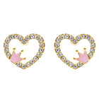 Sparkle Heart Shape with Crown Fashion Medium Stud Earrings Valentine Love Gold