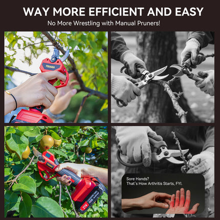 21V Cordless Electric Pruning Shears 28mm Max Cut, 2 Batteries, 6 8H Runtime, Tree Shrub Trimmer
