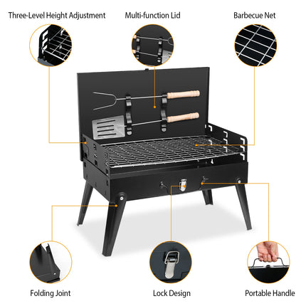 1Pc 16.7x10x17.7in Portable Charcoal Grill Foldable BBQ Suitcase Grill Shelf For Outdoor Camping Picnics Garden Grilling Fedex Shipping