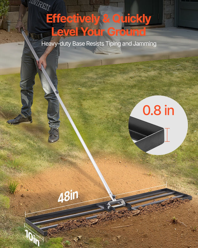10x48in Lawn Leveling Rake Heavy Duty 83.9in Adjustable Handle For Yard & Garden