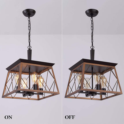 Farmhouse Rustic Chandeliers,Antique Geometric Industrial Hanging Light Bronze 4 Lights for Dining Room Kitchen Island Entryway Foyer Restaurant UL Listed