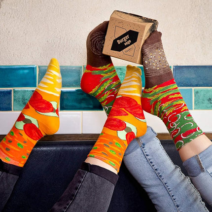 - Men Women Funny Vegan Burger Socks Box - 2 Pairs