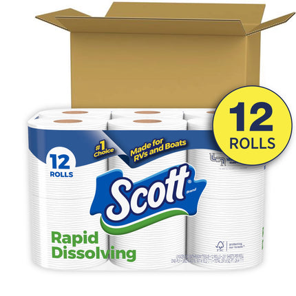 Rapid-Dissolving Toilet Paper for Rvs & Boats, 12 Double Rolls