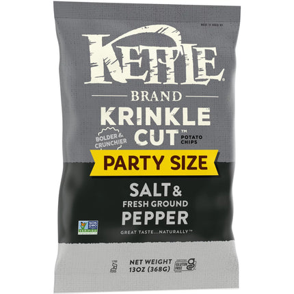 Potato Chips, Krinkle Cut, Salt & Ground Pepper Kettle Chips, Party Size, 13 Oz