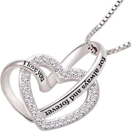 Jewelry Sterling Silver "I Love You for Always and Forever" Love Heart Cubic Zirconia Necklace