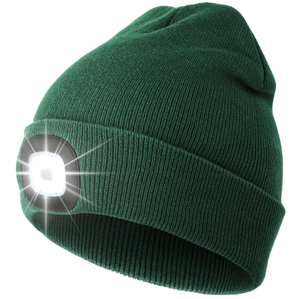 Beanie with Light, Unisex USB Rechargeable LED Beanie, Lighted Knitted Cap Ideal Gifts for Men Women Emerald