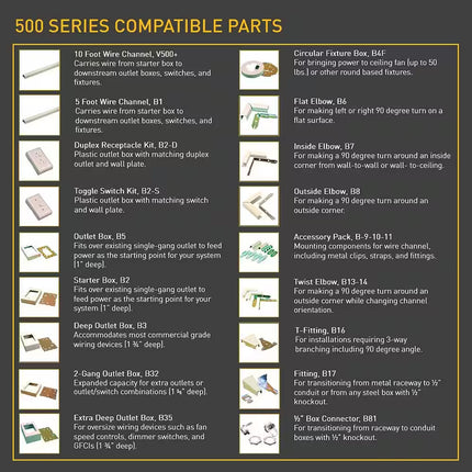 Wiremold 500 Series Metal Surface Raceway Accessory Set, Ivory