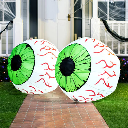 2 Pack Halloween Inflatable Huge Green Eyeballs with Build-In Leds Halloween Blow up Yard Decorations,3 FT Diameter