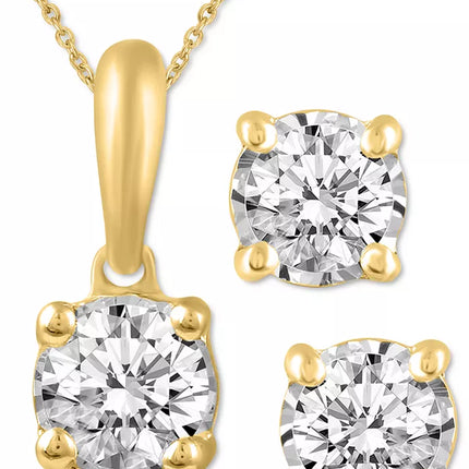 2-Pc. Set Diamond Solitaire Pendant Necklace & Matching Stud Earrings (5/8 Ct. T.W.) in 14K Gold