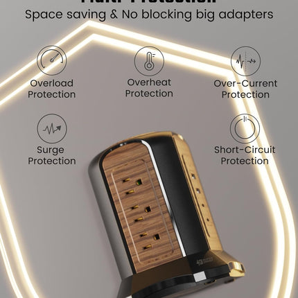 Power Strip Tower Surge Protector, 10 Ft Extension Cord with Multiple Outlets, 9 Outlets, 4 USB Ports (2 USB C), 1080 Joules, 3-Prong, Grounded, Charging Station for Home, Office, Brown