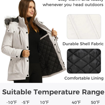 Women'S Winter Coat Thicken Winter Jacket with Detachable Hood Quilted Parka Coat Beige L