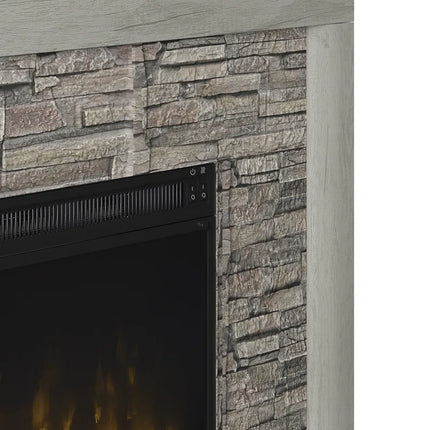 Electric Fireplace Mantel Package in Weathered Gray - Rustic Stacked Stone Surround - Heat 400 SQ FT