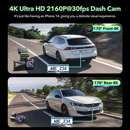 Dash Cam Front and Rear 4K+4K 5Ghz Wifi GPS, Dash Camera for Cars with 128G SD Card, 3.16" Touch Screen with Voice Commands, G-Sensor, APP, Night Vision