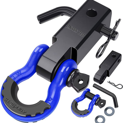 Shackle Hitch Receiver 2", 45,000 Lbs Break Strength Heavy Duty Receiver with 5/8" Screw Pin, 3/4" D Ring Shackles, Towing Accessories for Vehicle Recovery Off-Road, Blue&Black