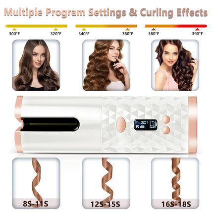 Cordless Hair Curler-Cordless USB Rechargeable Automatic Curling Iron Portable Wireless Curling Wand