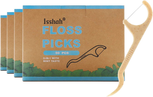 Natural Dental Floss Picks - 200 Count - PETA Approved, BPA Free, Vegan, Sustainable, Eco Friendly, Natural Dental Flossers by  (Mint)