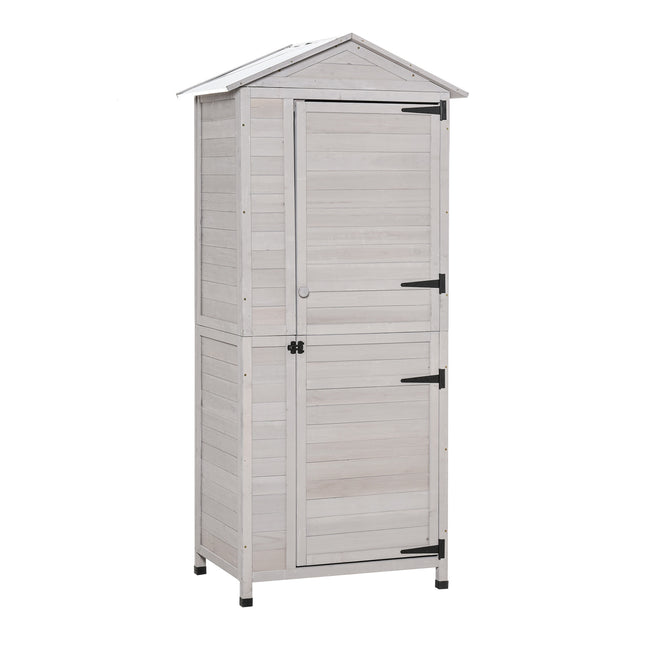 Wooden Garden Cabinet 4-Tier Storage Shed Lockable Organizer w/ Foot Pad Handle