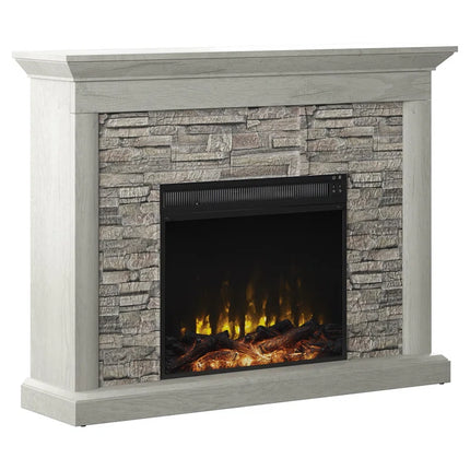 Electric Fireplace Mantel Package in Weathered Gray - Rustic Stacked Stone Surround - Heat 400 SQ FT