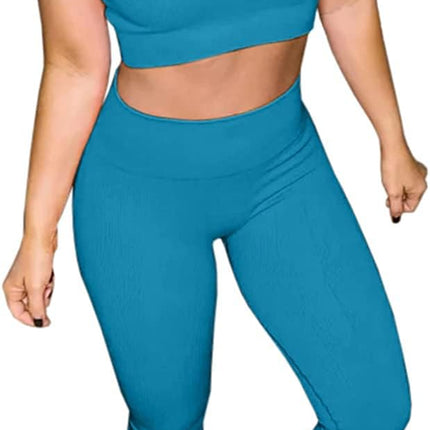 Women'S Yoga Workout Outfits 2 Piece High Waisted Leggings with Sports Bra Gym Clothes Sets Light Blue S