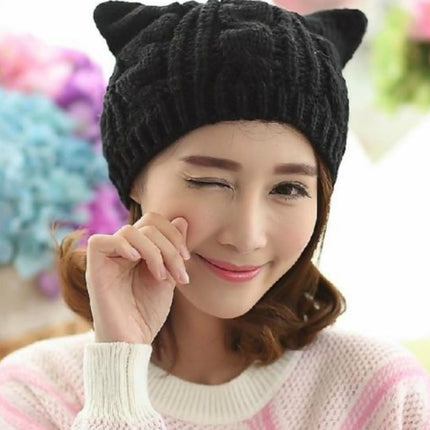 Hand Made 3D Cute Knitted Cat Ear Beanie For Winter