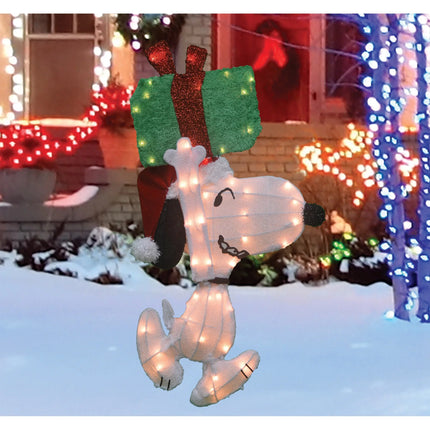 Peanuts Christmas 32" Prelit Snoopy Holding Present Outdoor Decoration - Clear Lights