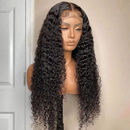 Kinky Curly Lace Front Wigs Human Hair Wigs for Black Women 180% Density 4X4 HD Transparent Lace Closure Curly Human Hair Wigs for Black Women with Baby Hair Natural Color 20 Inch