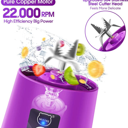 Portable Blender,  Personal Mini Juice Blender, USB Rchargeable Juicer Cup with Six Blades in 3D, Smoothie Blender Home/Office/Outdoors, Dark Purple