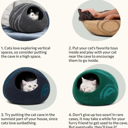 Cat Bed Cave Premium Felt - Handmade 100% Merino Wool Bed for Cats and Kittens (Light Shades) (Medium, Aquamarine)