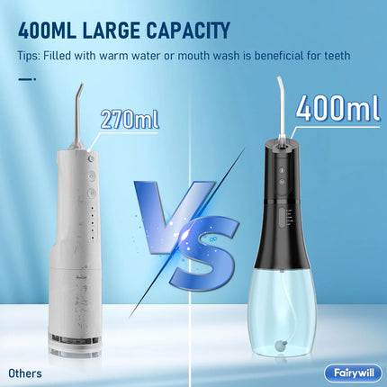 Water Flosser for Teeth, Dental Oral Irrigator Teeth Cleaner with 5 Adjustable Modes, 400ML Water Tank, IPX8 Waterproof, Cordless Quiet Professional Electric Flosser for Braces Care, Blue