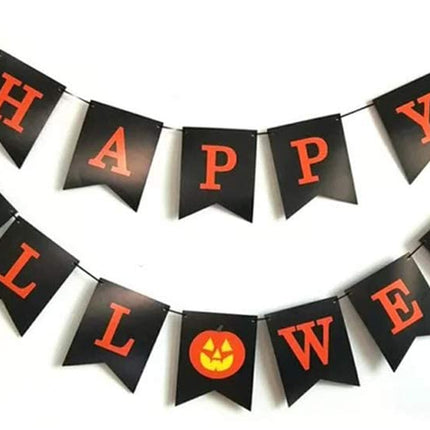 Black HAPPY HALLOWEEN Banner Garland with Pumpkin Sign, Halloween Party Decorations