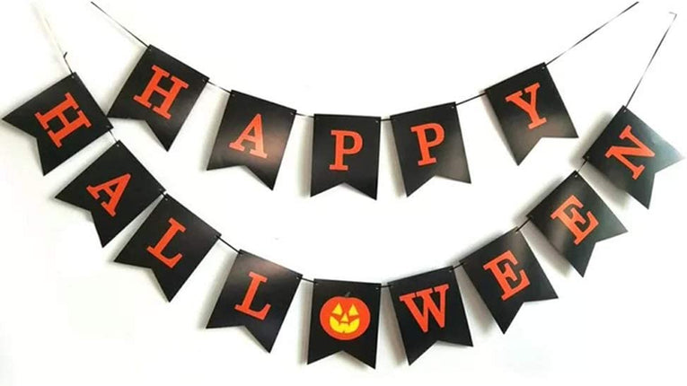 Black HAPPY HALLOWEEN Banner Garland with Pumpkin Sign, Halloween Party Decorations