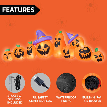 12.5 FT Halloween Inflatable Long Pumpkin with Witch Hat Decorations Inflatables with Build-In Leds,Halloween Decor Outdoor Blow up Yard Decorations