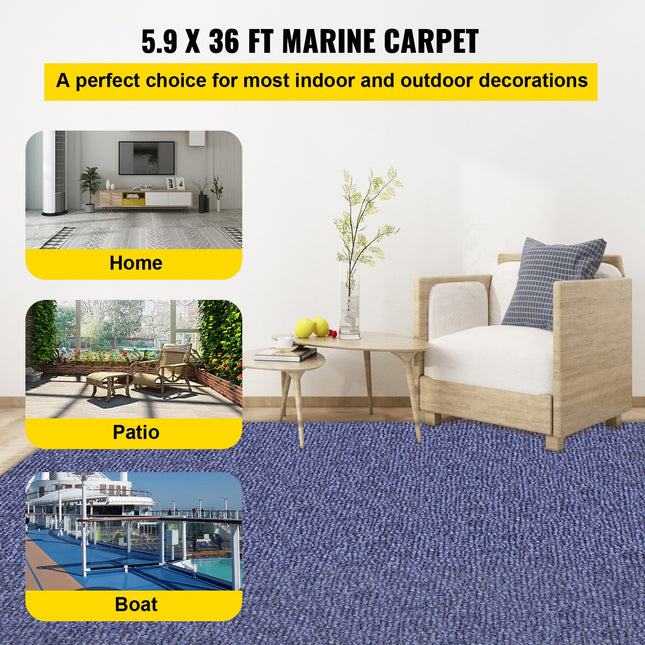 Deep Blue Marine Carpet 5.9 Ft X 36 Ft Marine Carpeting Marine Grade Carpet For Boats With Waterproof Back Outdoor Rug For Patio Porch Deck Garage Outdoor Area Rug Runner Non-Slide Porch Rug