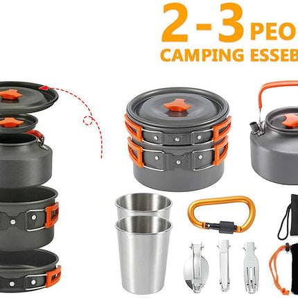 Outdoor Cookware Set Camping Cooker Set Camping Equipment Mountaineering Aluminum Cooker BBQ Tableware Camping Pot Set Suitable for 2~3 People - Green